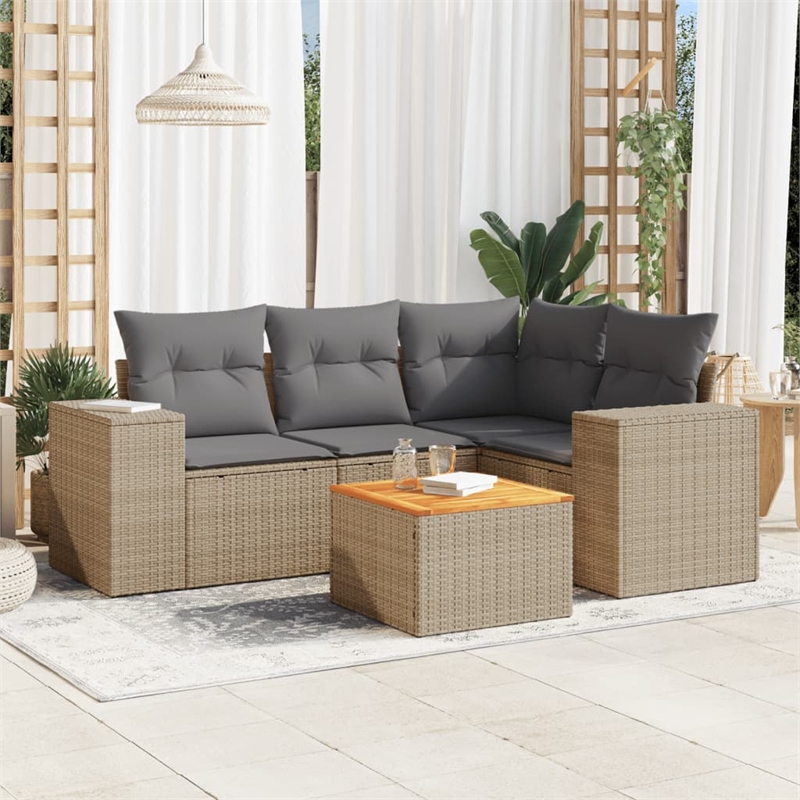 Afuera Living Contemporary 5 Piece Steel Sofa Set in Gray/Beige