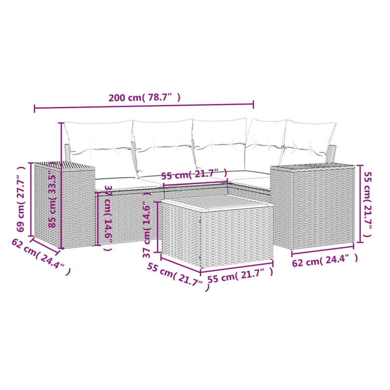 Afuera Living Contemporary 5 Piece Steel Sofa Set in Gray/Beige