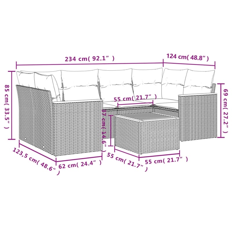 Afuera Living 7 Piece Solid Acacia Wood Small Sofa Set in Beige