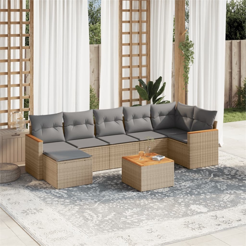 Afuera Living Contemporary 8 Piece Steel Sofa Set in Gray/Beige