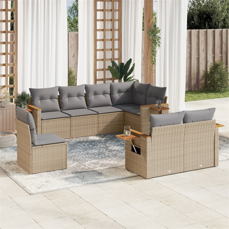 Afuera Living Contemporary 8 Piece Small Sofa Set in Gray/Beige