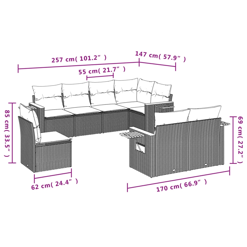 Afuera Living Contemporary 8 Piece Small Sofa Set in Gray/Beige