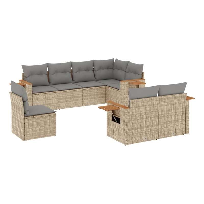 Afuera Living Contemporary 8 Piece Small Sofa Set in Gray/Beige