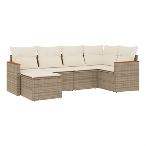 Afuera Living Contemporary Synthetic Poly Rattan 6 Piece  Sofa Set in Beige