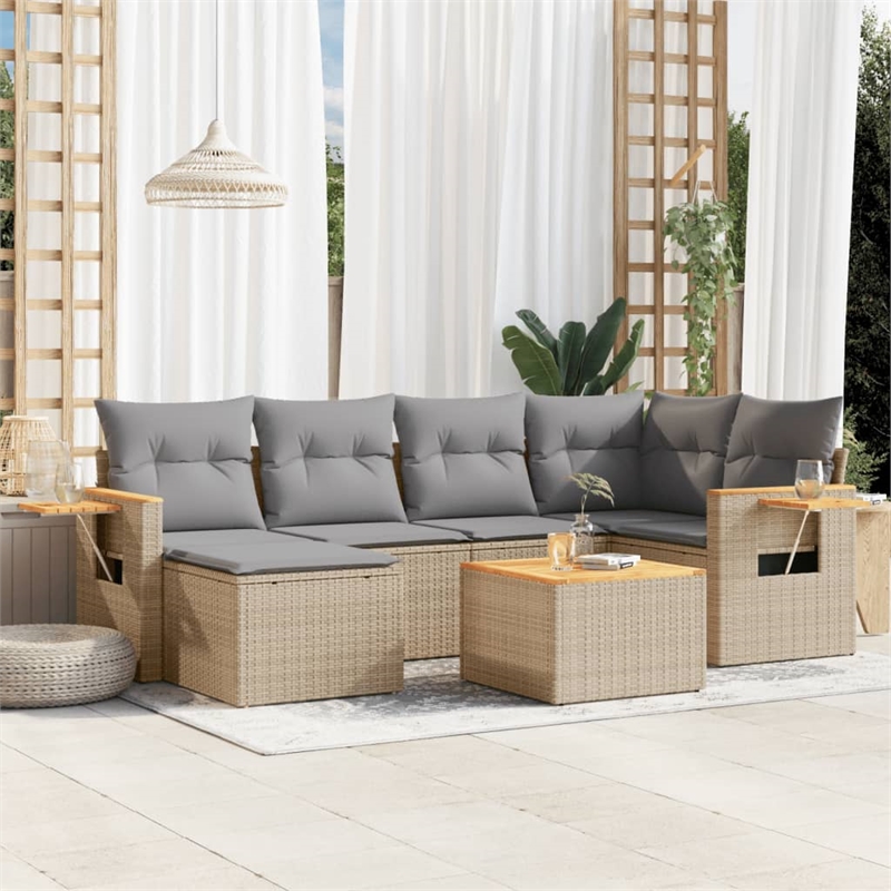 Afuera Living Synthetic Poly Wicker 7 Piece Sofa Set in Gray/Beige