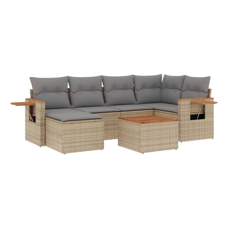 Afuera Living Synthetic Poly Wicker 7 Piece Sofa Set in Gray/Beige
