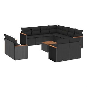 Afuera Living Contemporary 12 Piece Poly Rattan Sofa Set in Black