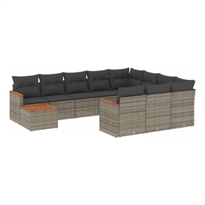 Afuera Living Contemporary 11 Piece Solid Acacia Wood Sofa Set in Gray