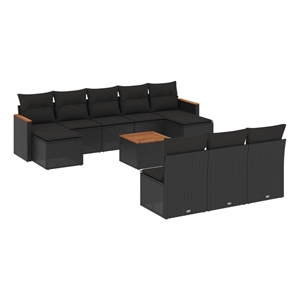 Afuera Living 11 Piece Poly Rattan Large Sofa Set with Removable Covers in Black