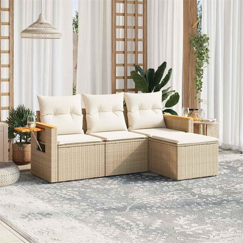 Afuera Living Contemporary 4 Piece Steel Sofa Set in Cream/Beige