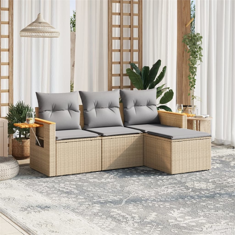 Afuera Living Contemporary 4 Piece Steel Large Sofa Set in Beige