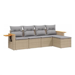 Afuera Living 5 Piece Solid Acacia Wood Sofa Set in Gray/Beige