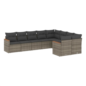 Afuera Living Contemporary 9 Piece Poly Rattan Sofa Set in Gray
