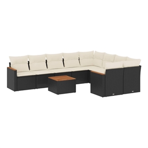 Afuera Living 10 Piece Solid Acacia Wood Sofa Set in Black/Cream