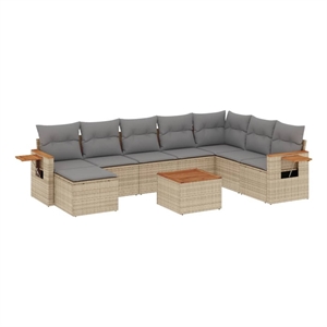 Afuera Living Contemporary Synthetic Poly Rattan 9 Piece Sofa Set in Beige