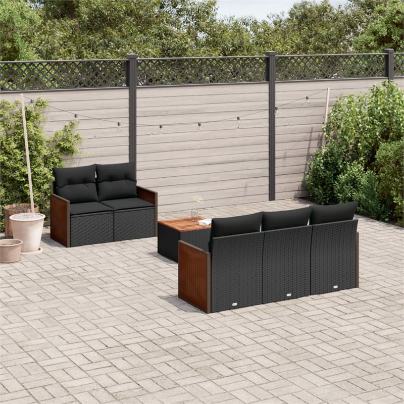 Afuera Living Contemporary Synthetic Poly Rattan 6 Piece Wood Sofa Set in Black