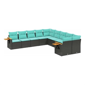 Afuera Living 10 Piece Poly Rattan Patio Sofa Set in Black/Blue