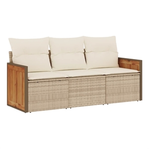 Afuera Living Contemporary 3 Piece Poly Rattan Sofa Set in Cream/Beige