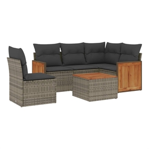 Afuera Living Contemporary 6 Piece Poly Rattan Sofa Set in Dark Gray