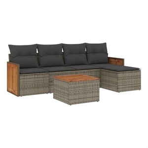 Afuera Living 6 Piece Solid Acacia Wood Large Sofa Set in Gray