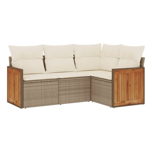Afuera Living Contemporary Synthetic Poly Rattan  Sofa Set in Beige