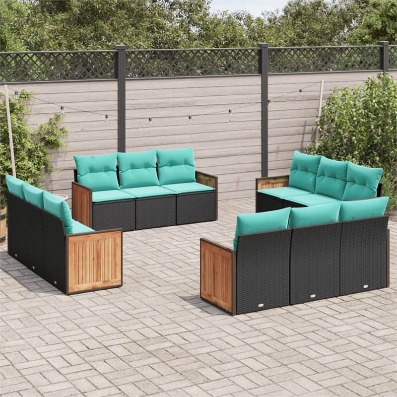 Afuera Living Contemporary 12 Piece Poly Rattan Patio Sofa Set in Black
