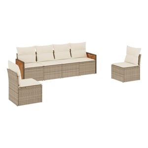 Afuera Living 6 Piece Poly Rattan Large Sofa Set in Cream/Beige