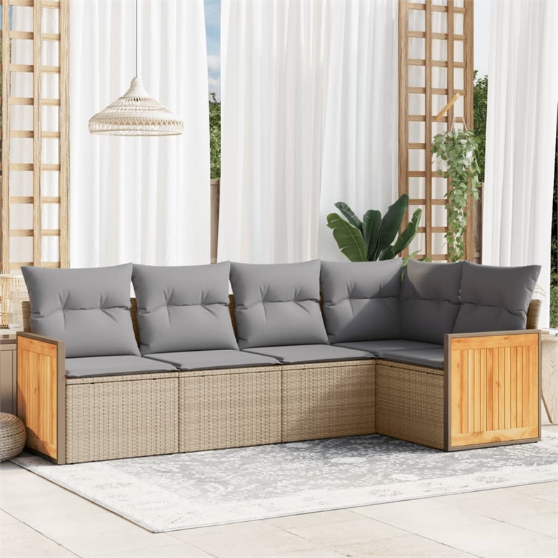 Afuera Living Contemporary 5 Piece Small Sofa Set in Gray/Beige