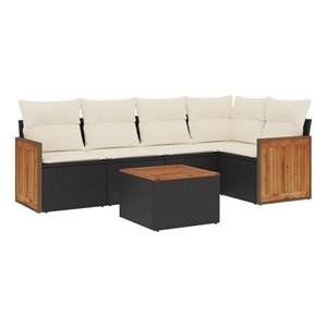 Afuera Living Contemporary 6 Piece Poly Rattan Large Sofa Set in Black