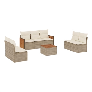 Afuera Living 8 Pc Acacia Wood Large Sofa Set with Removable Covers in Beige