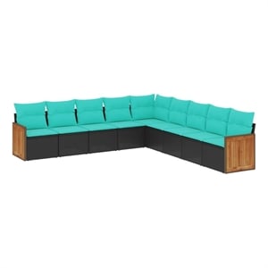 Afuera Living 9 Piece Poly Rattan Small Patio Sofa Set in Black/Blue