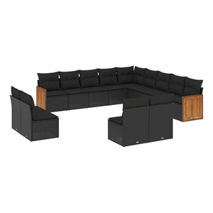 Afuera Living Contemporary Solid Acacia Wood Small Sofa Set in Black