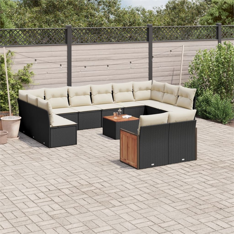 Afuera Living Contemporary Solid Acacia Wood Sofa Set in Black/Cream