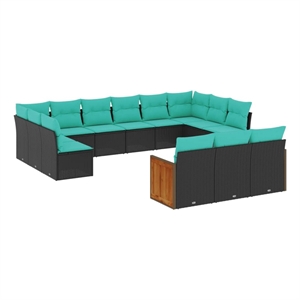 Afuera Living 13 Piece Poly Rattan Patio Sofa Set in Black/Blue