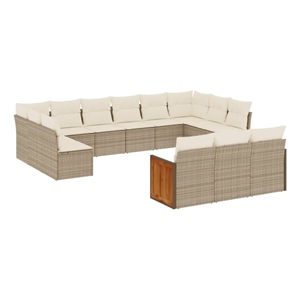 Afuera Living Contemporary 13 Piece Poly Rattan Large Sofa Set in Beige