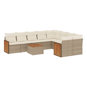 Afuera Living Synthetic Poly Rattan 10 Piece Sofa Set in Cream/Beige