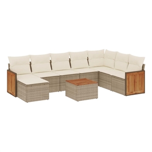 Afuera Living Contemporary Synthetic Poly Rattan 9 Piece Small Sofa Set in Beige