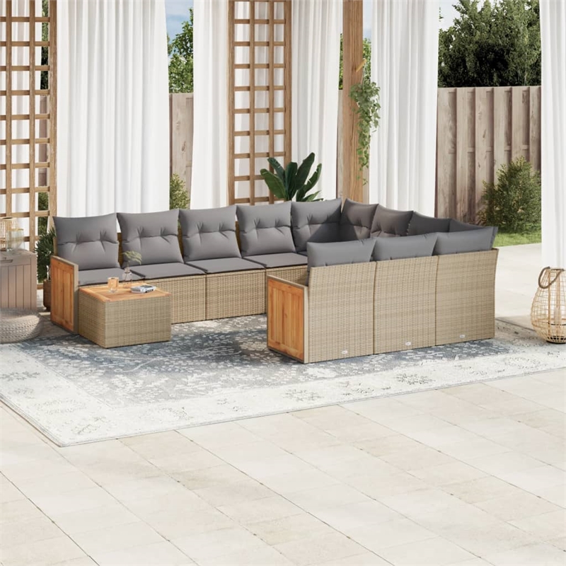 Afuera Living 11 Piece Solid Acacia Wood Large Sofa Set in Beige