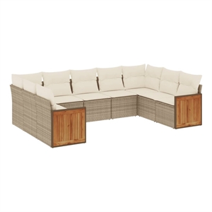 Afuera Living Contemporary Synthetic Poly Rattan 9 Piece  Sofa Set in Beige