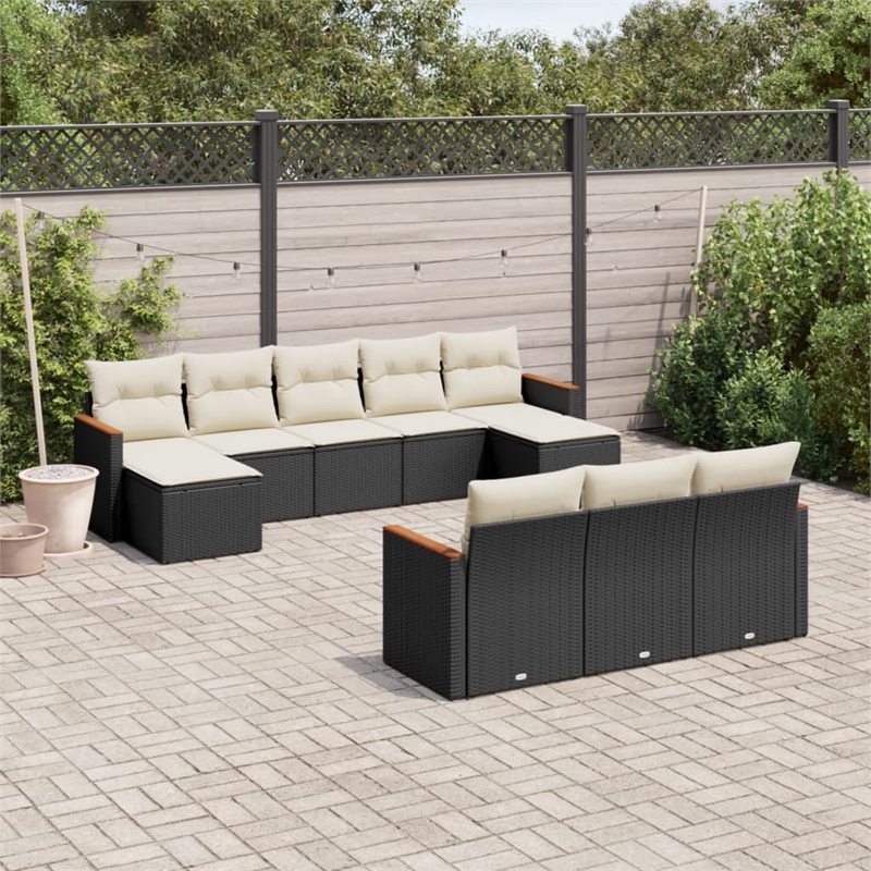 Afuera Living Contemporary 10 Piece Steel Sofa Set in Black/Cream