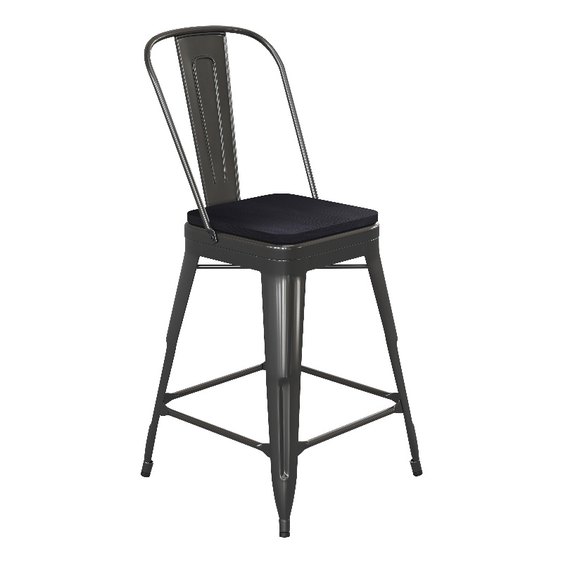 Afuera Living Counter Stool with Removable Back/Poly Seat-Black/Black