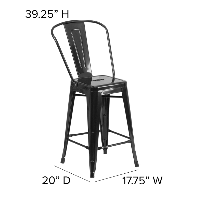 Afuera Living Counter Stool with Removable Back/Poly Seat-Black/Black