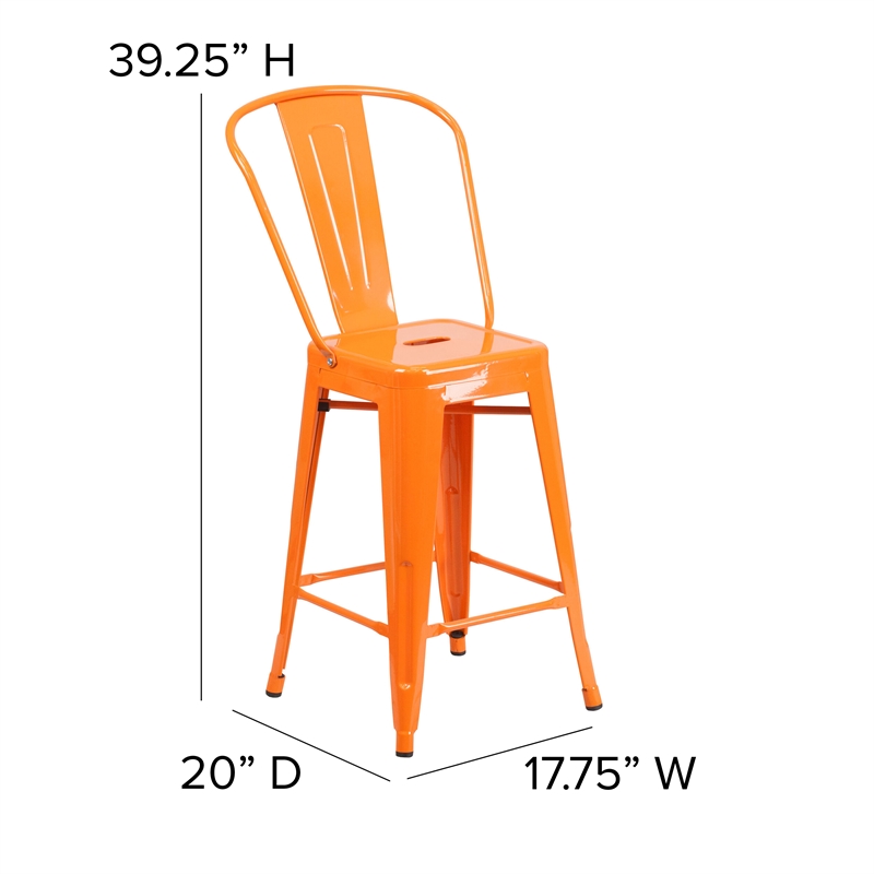 Afuera Living Counter Stool with Removable Back/Poly Seat-Orange/Teak