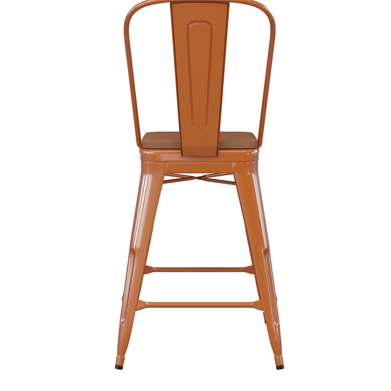 Afuera Living Counter Stool with Removable Back/Poly Seat-Orange/Teak