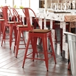 Afuera Living All-Weather Counter Stool with Removable Back/Poly Seat-Red/Teak