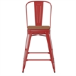 Afuera Living All-Weather Counter Stool with Removable Back/Poly Seat-Red/Teak