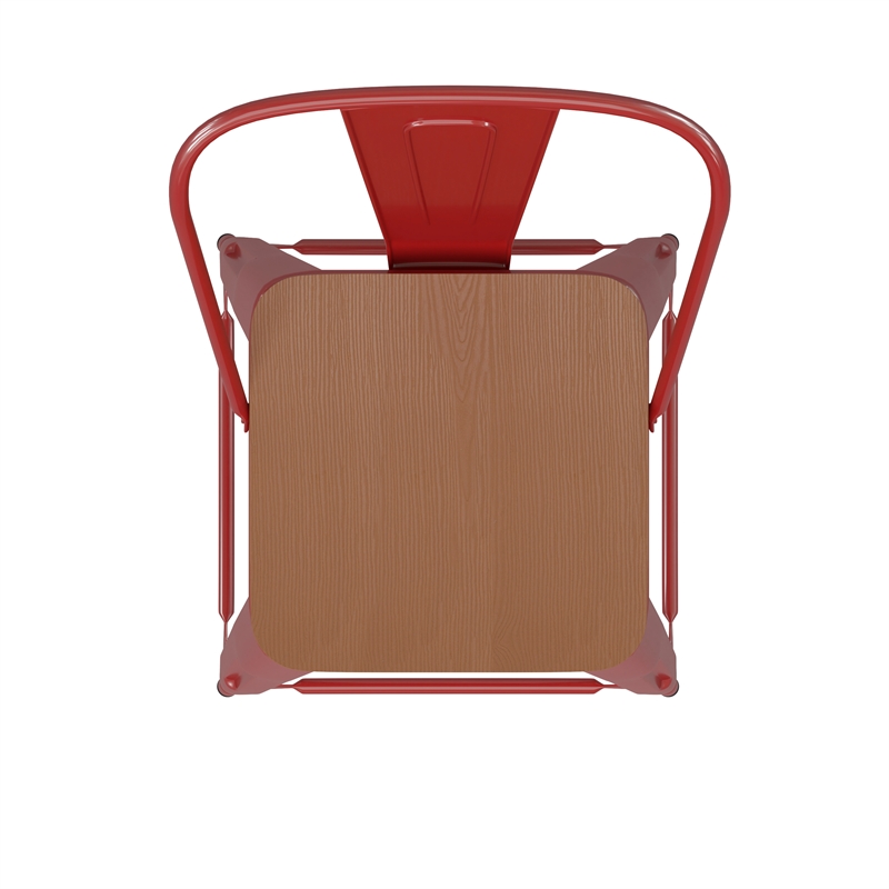 Afuera Living All-Weather Counter Stool with Removable Back/Poly Seat-Red/Teak