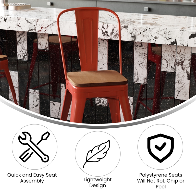 Afuera Living All-Weather Counter Stool with Removable Back/Poly Seat-Red/Teak