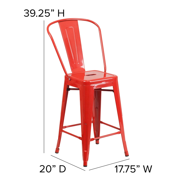 Afuera Living All-Weather Counter Stool with Removable Back/Poly Seat-Red/Teak