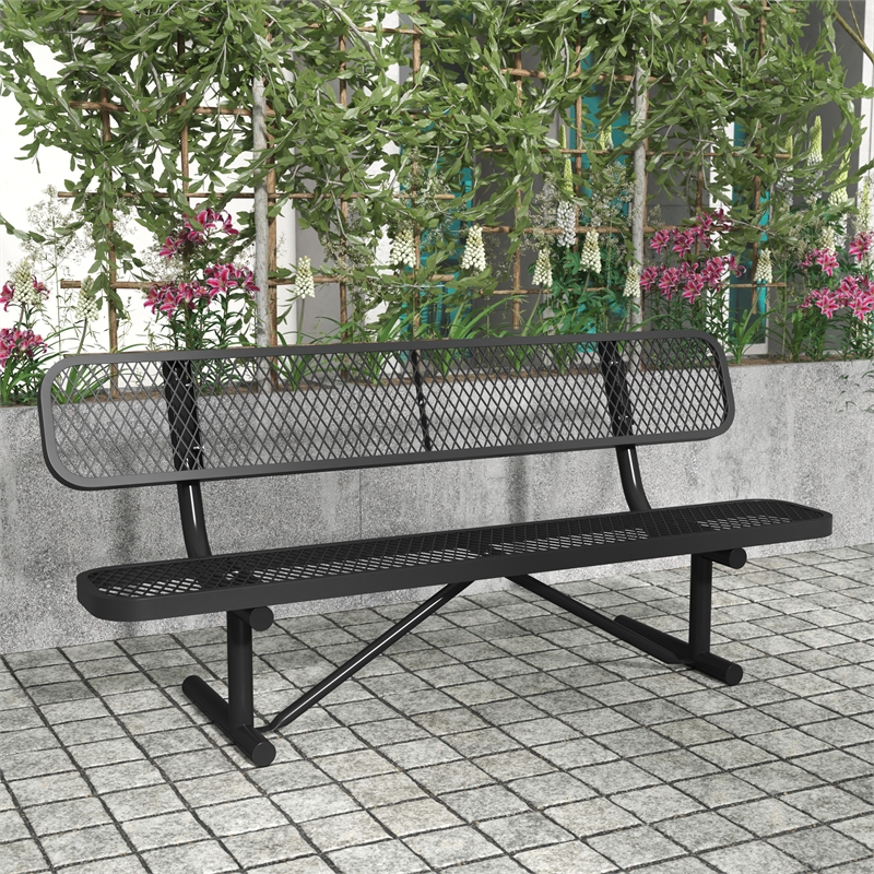 Afuera Living 6' Expanded Mesh Metal Outdoor Bench with Backrest in Black